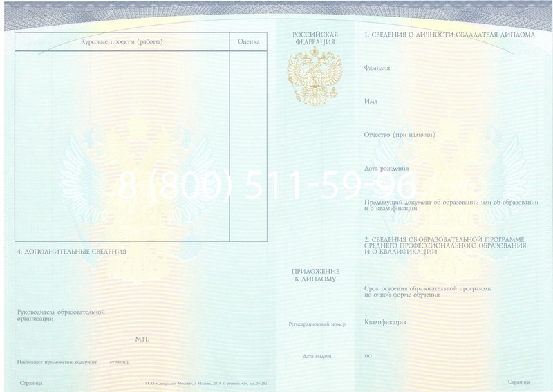 Купить Диплом колледжа (Спецбланк) 2014-2024 года в Ноябрьске